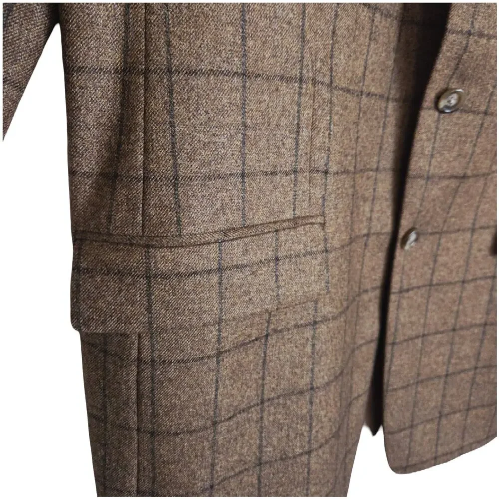 Vintage Burberry 43 Long Kensington 100% Wool Windowpane Plaid Blazer Sportcoat